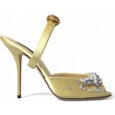 Yellow Heeled Sandals Dolce & Gabbana Yellow Satin Crystal Mary Janes Sandals EU39.5/US9