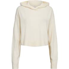 Calvin Klein Dame Gensere Calvin Klein Womens Ivory Plush Lounge Cropped Stretch-knit Hoody