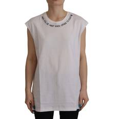 Dolce & Gabbana Man Mouwloze shirts Dolce & Gabbana White Cotton Printed Round Neck Tank Top IT40