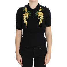 Silke/Siden Pikétröjor Dolce & Gabbana Black Silk Floral Embroidered Polo Top IT36