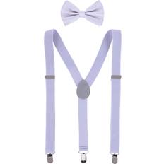 Grey Ties CTM Men's Solid Fashion Color Bow Tie and Suspender Set, Light Grey