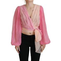 Dolce & Gabbana Pink Blouses Dolce & Gabbana Pink Silk Wrap Long Sleeves Blouse Top IT38