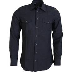 Dolce & Gabbana Grey Shirts Dolce & Gabbana Gray Cotton Collared Long Sleeves Shirt IT40