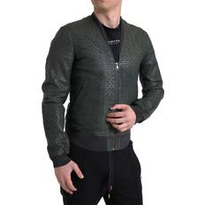 Dolce & Gabbana Green Outerwear Dolce & Gabbana Green Perforated Leather Bomber Jacket IT48