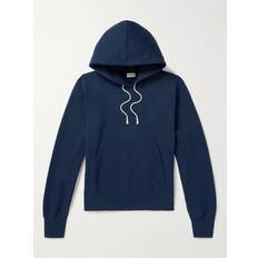 Saint Laurent Logo-Embroidered Cotton-Jersey Hoodie Men Blue