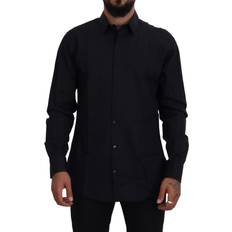 Dolce & Gabbana Man Dresses Dolce & Gabbana Black Gold Cotton Slim Fit Dress Mens Shirt IT38