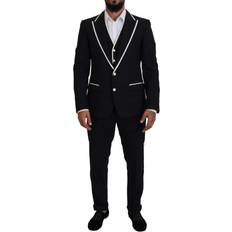 Dolce & Gabbana Jakkesæt Dolce & Gabbana Black Wool White Silk Slim Fit Suit IT54