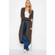 Brown - Women Cardigans LTS Tall Brown Longline Ribbed Balloon Sleeve Cardigan 18-20 Tall Women's Cardigans