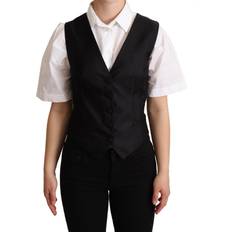 Dolce & Gabbana Women Vests Dolce & Gabbana Black Silk Sleeveless Waistcoat Vest IT38 Black IT38