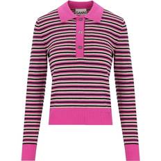 Women - Wool Polo Shirts Ganni Pink Striped Polo