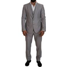 Silver Suits Dolce & Gabbana Silver Wool Silk Piece Slim Fit Suit IT54