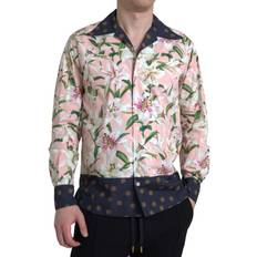 Dolce & Gabbana Cotton Polka Dot Lily Print Collared Shirt IT40