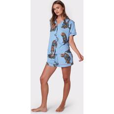 Chelsea Peers NYC Lotus Tiger Print Short Pyjama Set, Blue