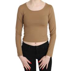 GF Ferre Brown Round Neck Long Sleeve Slim Crop Top Blouse IT40