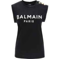 Balmain Dame T-shirts Balmain Top T-shirt Med Logo Print - Sort