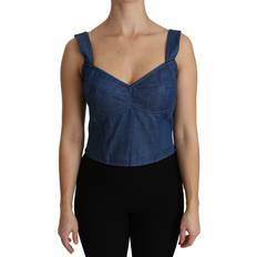 Dolce & Gabbana Blue Tank Tops Dolce & Gabbana Blue Sleeveless Bustier Blouse Cotton Top IT36