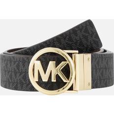 Guld Bælter Michael Kors Logo-Jacquard Leather Belt Brown
