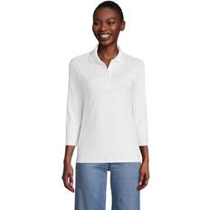 Lands' End L Polo Shirts Lands' End Women's Supima Cotton Three quarters Sleeve Polo Shirt White