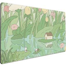 Luckycow Kawaii Green Desk Mat Cute Mouse Pad Flowers
