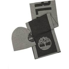 Clothing Timberland Men's Reversible Hat Logo Jacquard Scarf, Piece Set Light Heather Gray