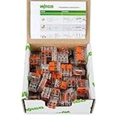 Wago Quick Connect 221 Verbindungsklemmen Set mit Hebel 221-412, 221-413, 221-415 Kabelverbinder in einem wiederverschließbaren Karton 75 Stück Kunststoff, Transparent, Schnellkupplung