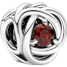 Punainen Korut Pandora January Birthstone Eternity Circle Charm - Silver/Red