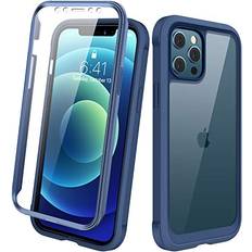 Mobile Phone Accessories Diaclara Designed for iPhone 12/12 Pro Case, Full Body Rugged Case with Built-in Touch Sensitive Anti-Scratch Screen Protector, Soft TPU Bumper Case for iPhone 12/12 Pro 6.1" Dark Blue and Clear