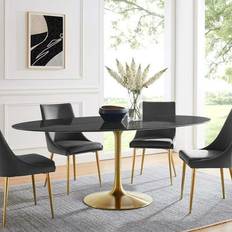 Gold - Marble Dining Tables modway Lippa Collection EEI-5528-GLD-BLK 78" Oval Dining Table