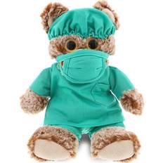 Doctors Soft Toys Dollibu DolliBu Sitting Brown Bear Doctor Plush Toy Super Soft Brown Bear Doctor Stuffed Animal Dress Up with Cute Scrub Uniform & Cap Outfit Fluffy Doctor Toy Plush Gift with Personalization 9" Inches