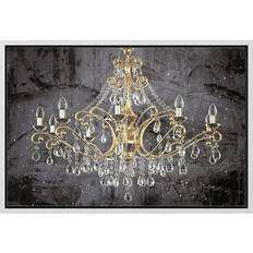 Wall Decorations IDEA4WALL IDEA4WALL Black Paint Stroke Gold Crystal Lights Contemporary Relax Calm Framed Art