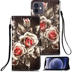 Wallet Cases Etubby iPhone 12 Mini Case, iPhone 12 Mini Wallet Case, Etubby [Wallet Stand] PU Leather Wallet Flip Protective Case with Card Slots and Wrist Strap for Apple iPhone 12 Mini 5.4" 2020 Flower