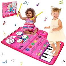 2 in 1 Musical Toys for Toddlers 1-3 Piano Keyboard & Drum Mat, Music Sensory Play Mat Baby Toys for 1 Year Old Developmental Toddler Girl Toys Age