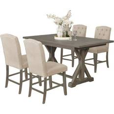 Best Quality Furniture 5pc Rustic Wood Counterheight Dining Set 5