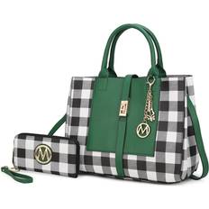 Checkered Messenger Bags MKF Collection by Mia K. MKF-CKR-X405GRN Yuliana Checkered Satchel Bag with Wallet