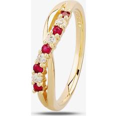 Red Rings 9ct Yellow Gold Ruby and Diamond Crossover Half Eternity Ring 9052/9Y/DQ1025R Red