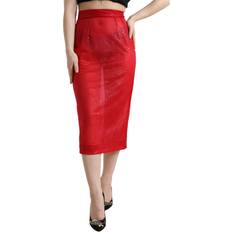 Dolce & Gabbana Red Skirts Dolce & Gabbana Red Sheer High Waist Pencil Cut Midi Skirt IT40