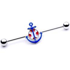 Blue Piercings Body Candy Gauge Blue Red Life Ring Anchor Nautical Industrial Barbell 38mm mm ball