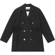 Ganni Woman Blazers Ganni Oversized Crepe Double-Breasted Blazer Black