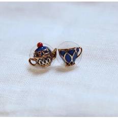 teapot cup series pendant stud earring necklace set Multicoloured