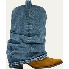 R13 Denim Sleeve Suede Cowboy Boots