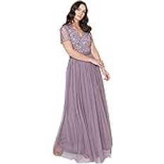 Lace Dresses Maya Deluxe Maya Deluxe Damen Maya Deluxe Maxi Dress for Women Ladies Braidesmaid V-neck Plus Ball Gown Short Sleeves Long El Brautjungfernkleid, Moody Lilac