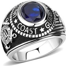 Men - Solitaire Rings United States Coast Guard Military Ring - Silver/Black/Blue