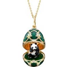 Faberge Tsarskoye Selo Yellow White Rose Gold Enamel Locket with Panda Surprise Gold