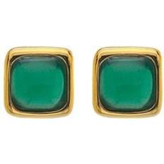 Hot Diamonds Gioielli Hot Diamonds Gold Plated Sterling Silver Green Agate Square Stud Earrings