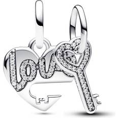 Pandora Splittable Heart & Key Dangle Charm - Silver/Transparent