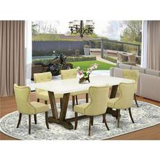 Beige Dining Sets East West Furniture V727SI737-7 7-Piece Dining Set