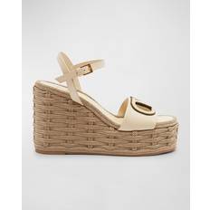 Laced Espadrilles Valentino Garavani VLOGO CALFSKIN CUT-OUT WEDGE SANDAL 110MM Wo IVORY/ANTIQUE BRASS