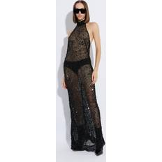 LaPointe Mesh Sequin Halter Open Back Gown