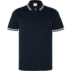 Recyceltes Material Poloshirts Selected Slim Fit Poloshirt mit Label-Detail - Dunkelblau