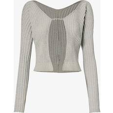 Silver Cardigans Jacquemus Womens Silver Pralu Chain-embellished Open-front Stretch-knit Cardigan